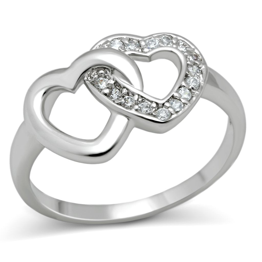 3W123 - Rhodium Brass Ring with AAA Grade CZ in Clear - Whispered Echos