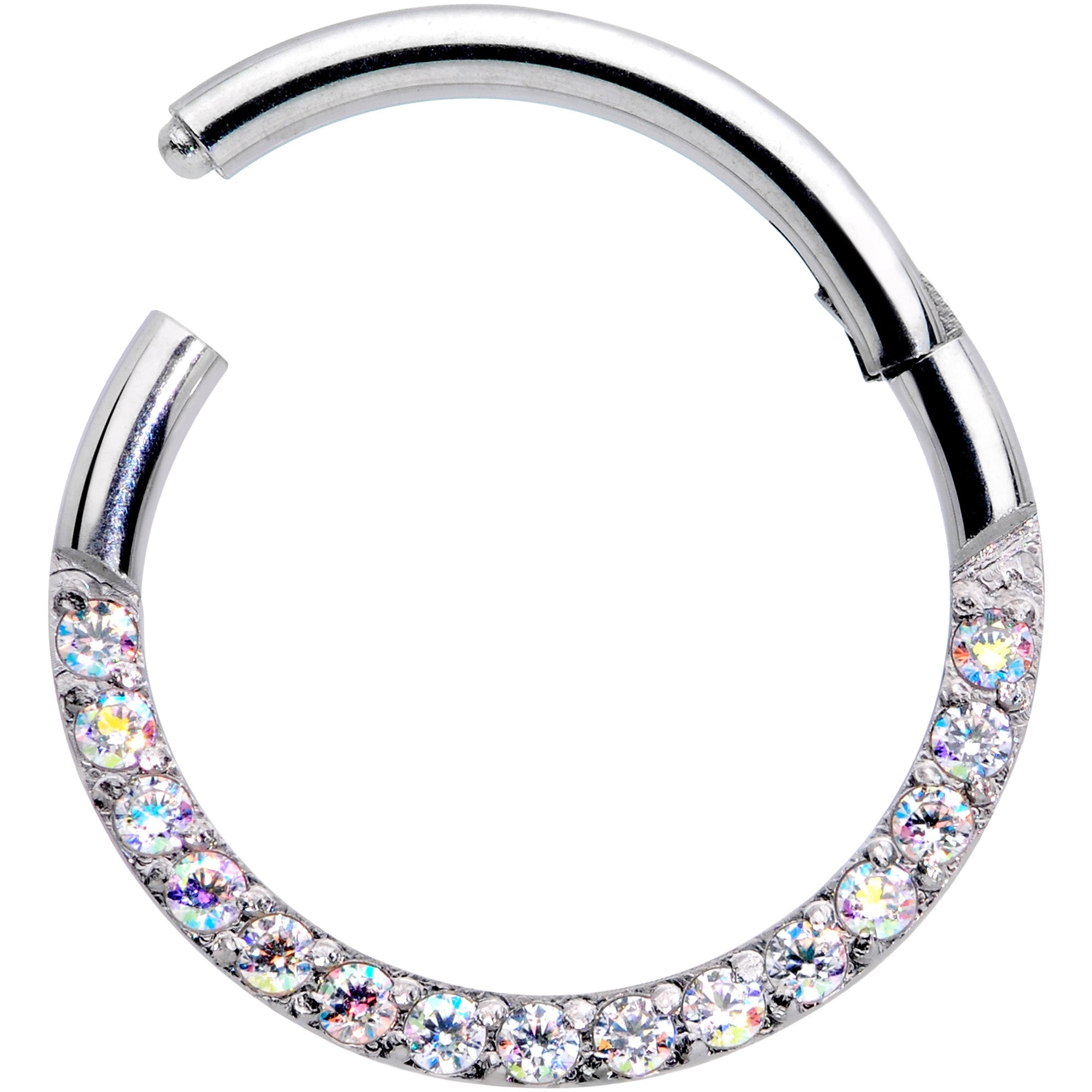 16G 3/8 Aurora Gem Paved Elegance Hinged Segment Ring