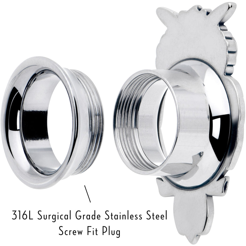 Red CZ Gem Wise Owl Screw Fit Tunnel Plug Set Available Sizes 6mm to 16mm