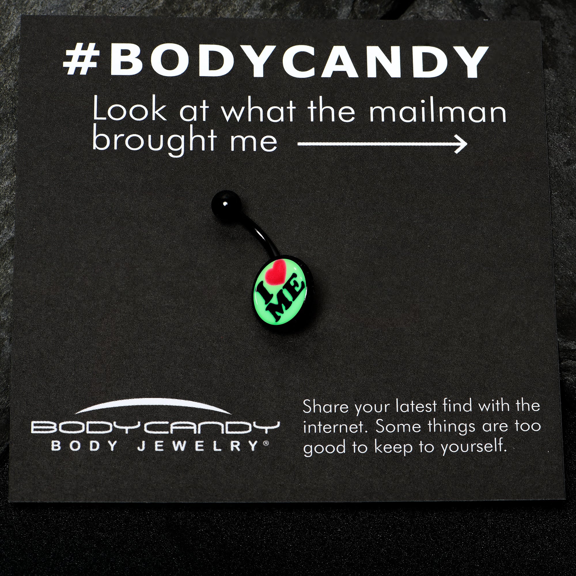 Black Glow in the Dark I Love Me Belly Ring by Onyx O